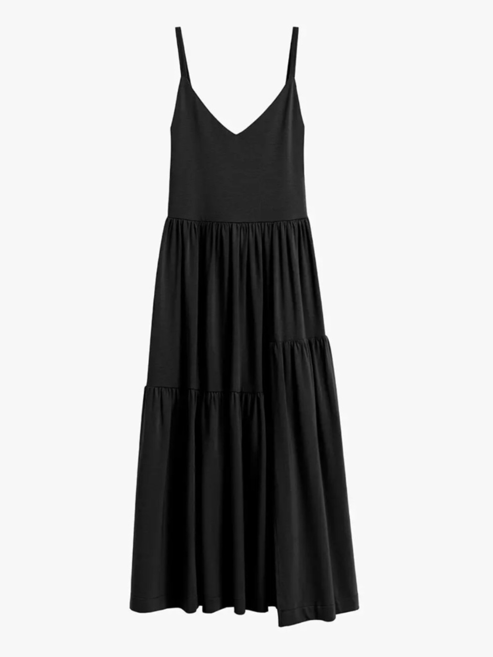 Cuyana Black Tiered Cami Midi Dress Organic Cotton with Pockets XL